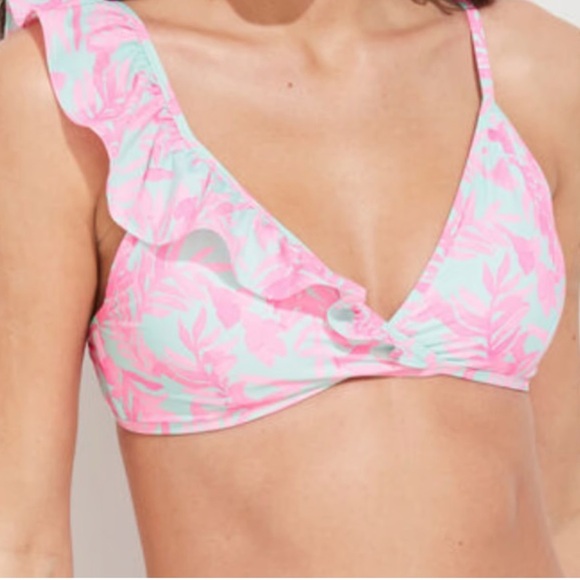 NWT Vineyard Vines Bougainvillea Ruffle Bikini Top in Crystal blue/Pink Size L - Picture 11 of 11